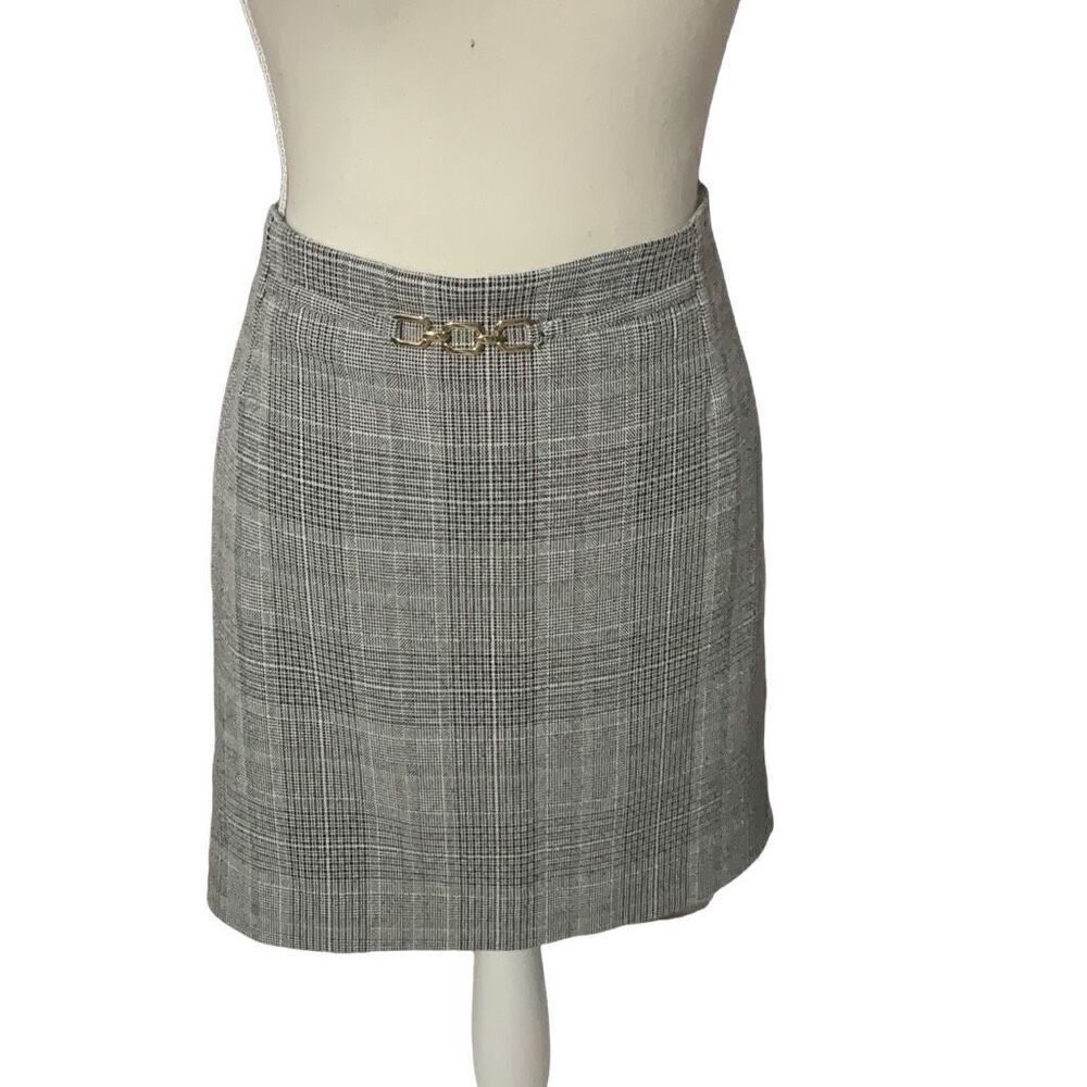 H&M Plaid Lined Straight Skirt Gray White Zipper Back NWT Size Large